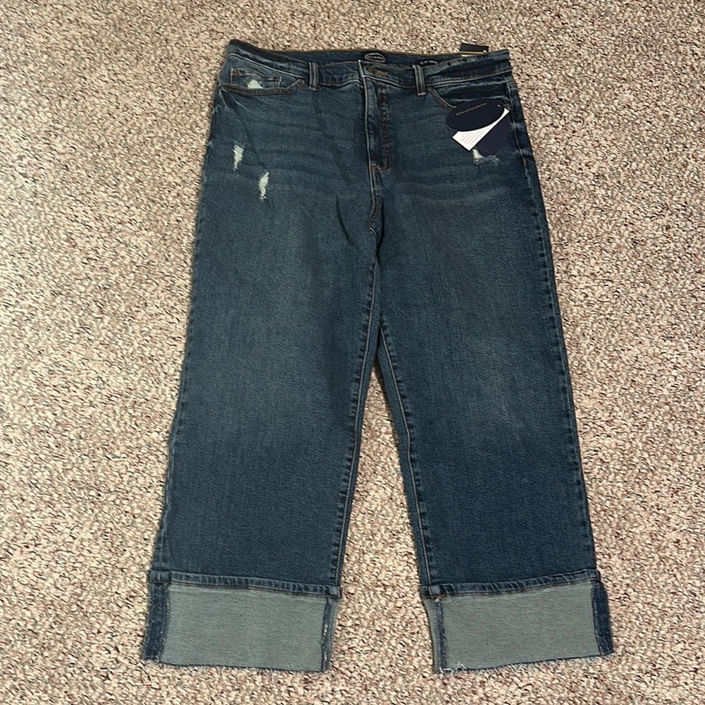 Scoop NYC Blue Straight Leg Jeans with Distressed Details